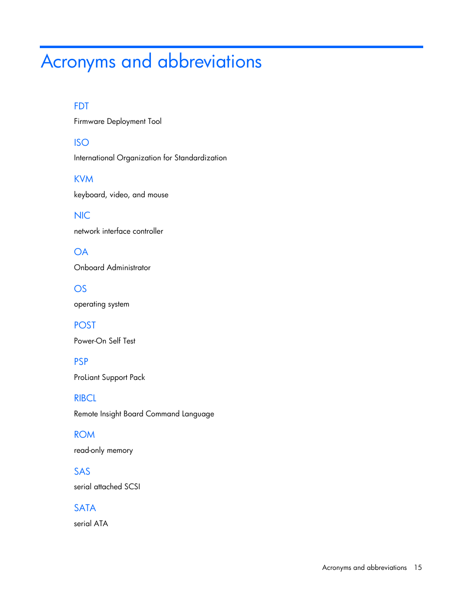 Acronyms and abbreviations | HP ProLiant Support Pack User Manual | Page 15 / 16