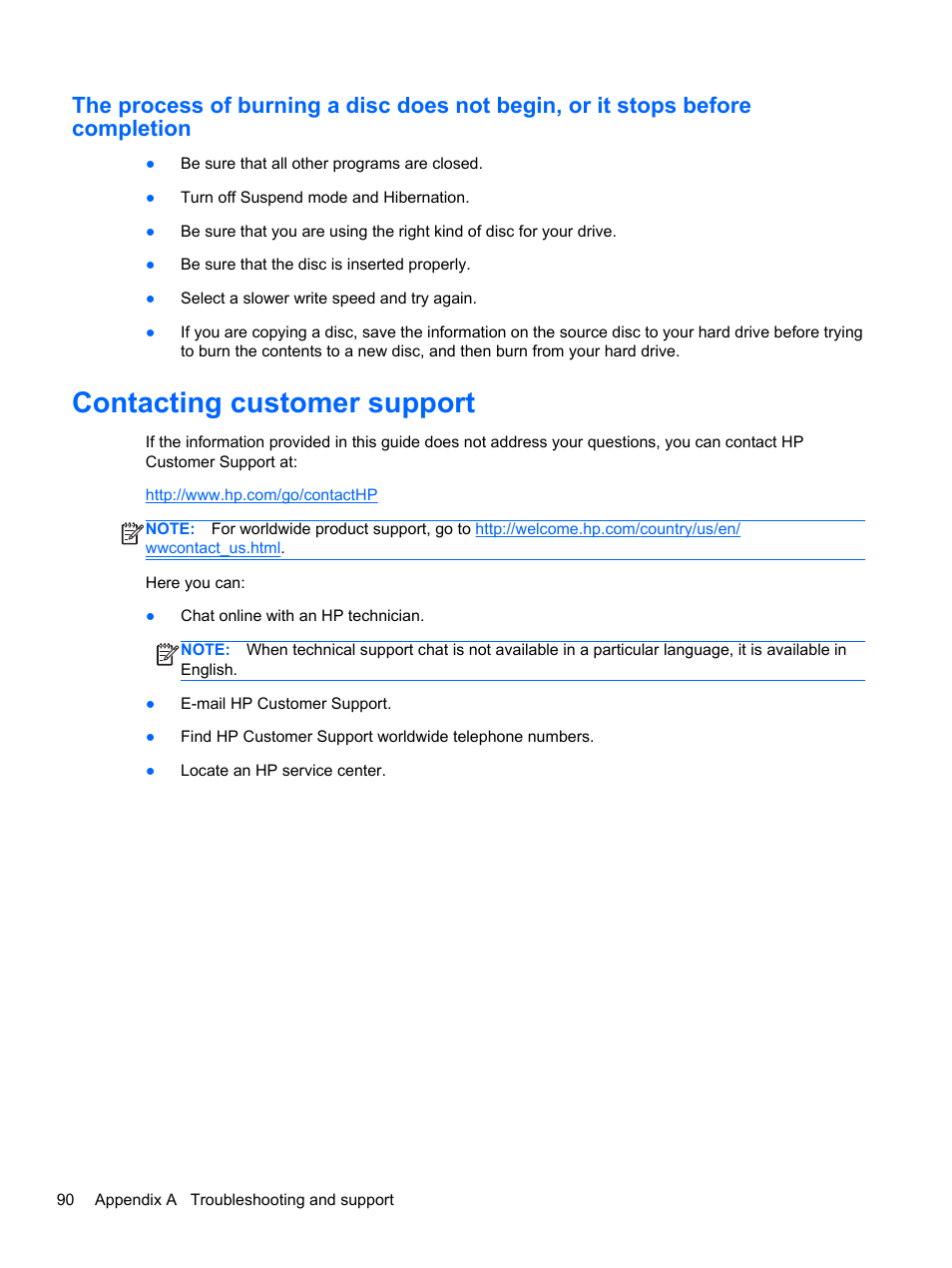 Contacting customer support | HP ProBook 4740s Notebook-PC User Manual | Page 100 / 110