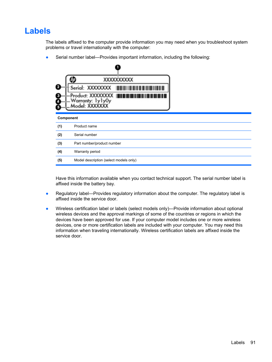 Labels | HP ProBook 4740s Notebook-PC User Manual | Page 101 / 110