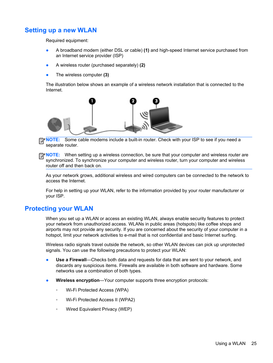 Setting up a new wlan, Protecting your wlan, Setting up a new wlan protecting your wlan | HP ProBook 4740s Notebook-PC User Manual | Page 35 / 110