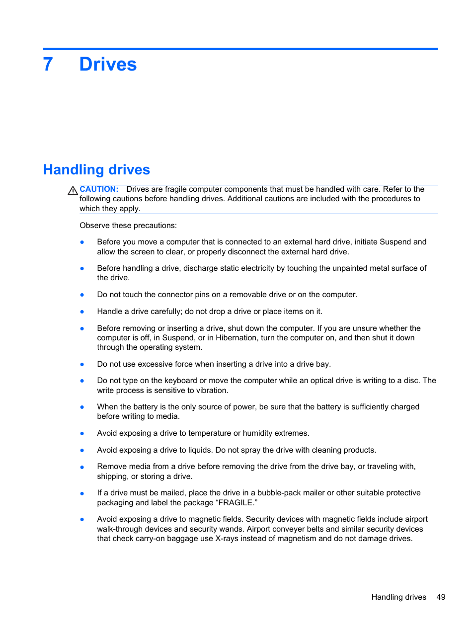 Drives, Handling drives, 7 drives | 7drives | HP ProBook 4740s Notebook-PC User Manual | Page 59 / 110