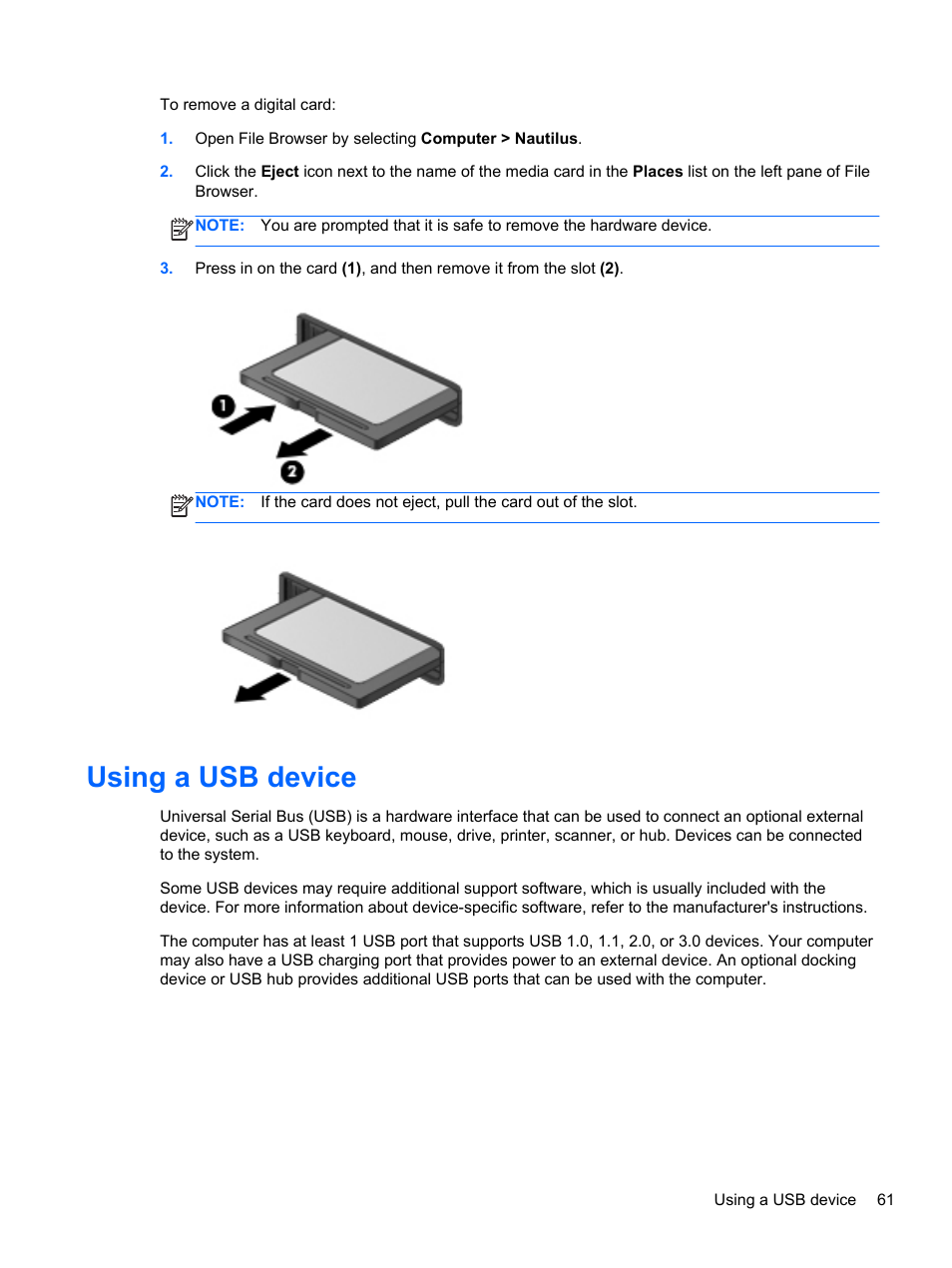 Using a usb device | HP ProBook 4740s Notebook-PC User Manual | Page 71 / 110