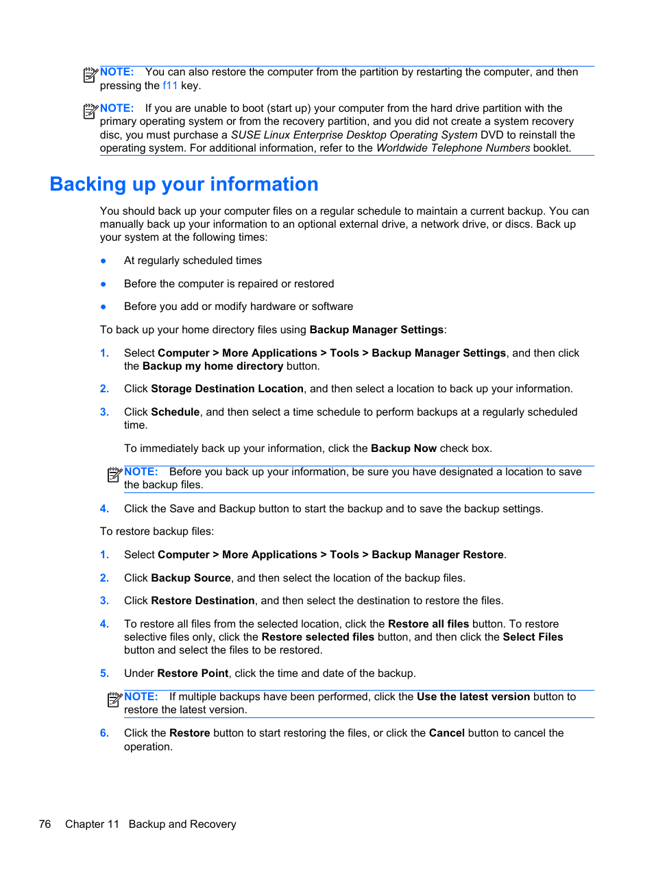 Backing up your information | HP ProBook 4740s Notebook-PC User Manual | Page 86 / 110