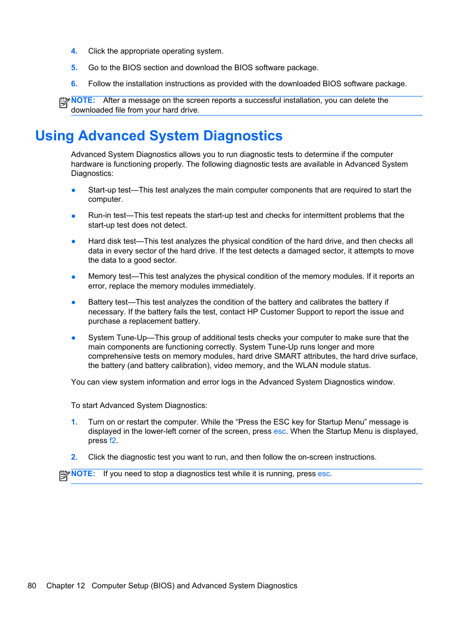 Using advanced system diagnostics | HP ProBook 4740s Notebook-PC User Manual | Page 90 / 110