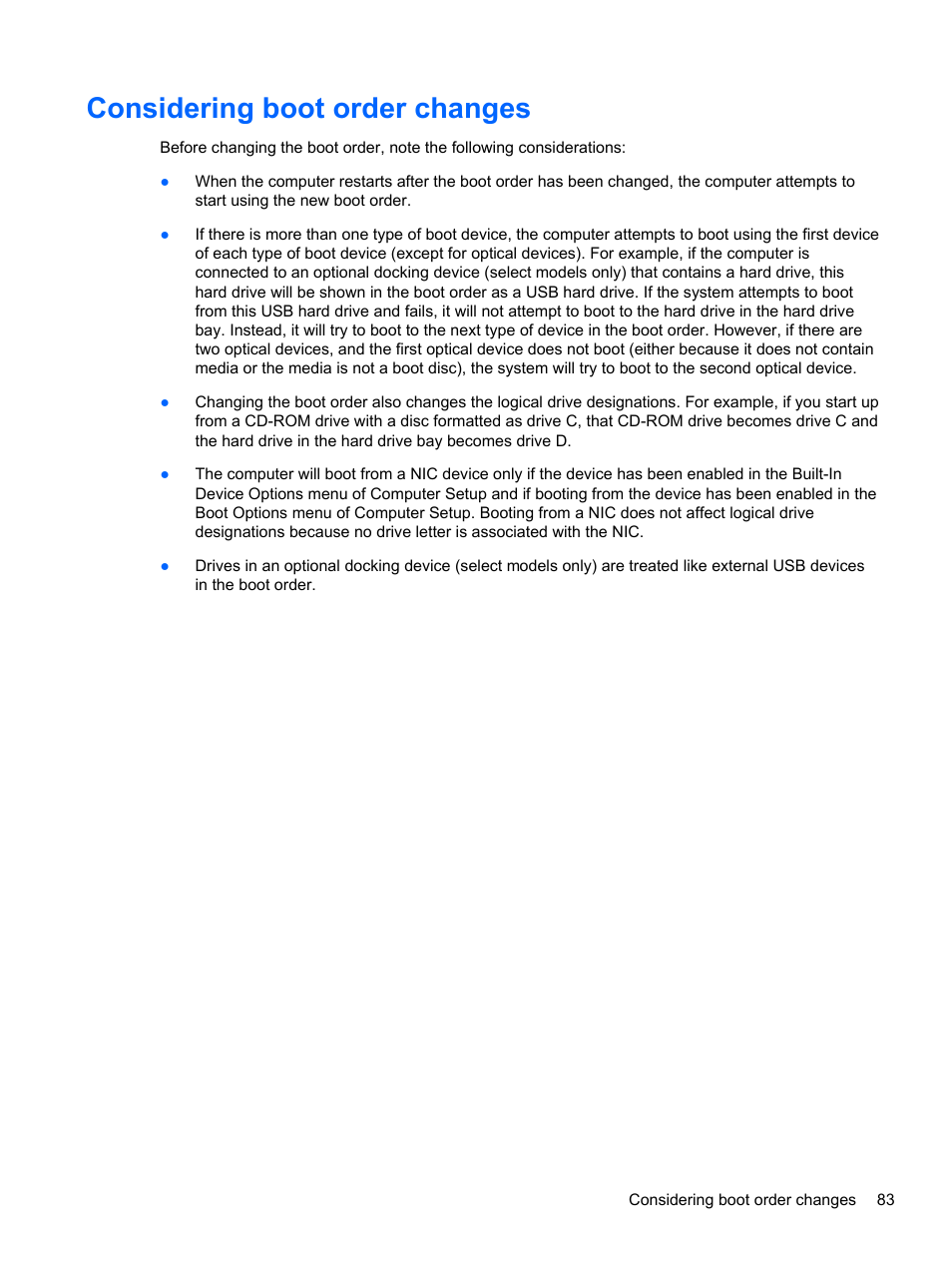 Considering boot order changes | HP ProBook 4740s Notebook-PC User Manual | Page 93 / 110