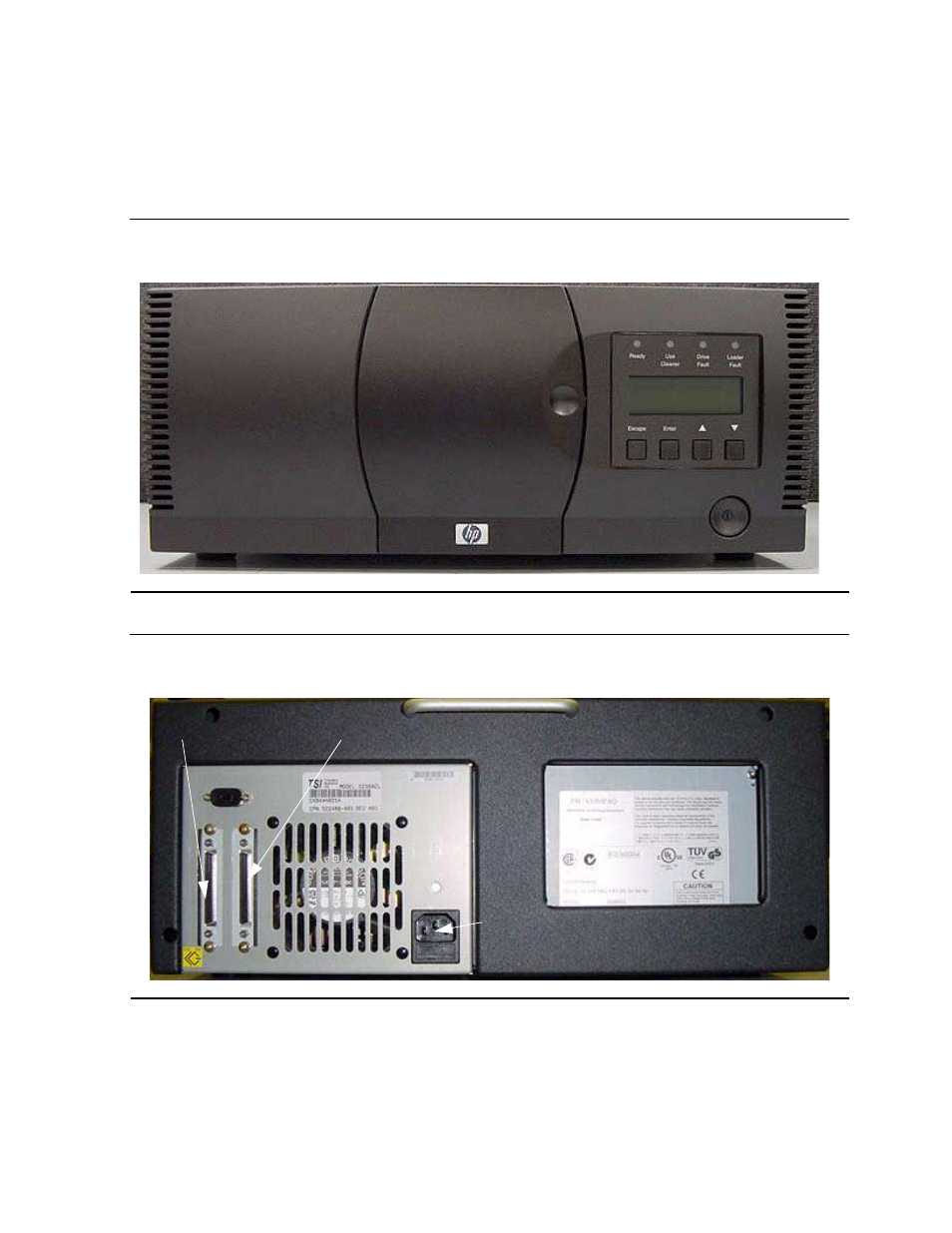 Site guidelines, Figure 2-1, Front view of the tape drive on atabletop | Figure 2-2, Connector locations | HP Integrity NonStop H-Series User Manual | Page 22 / 138