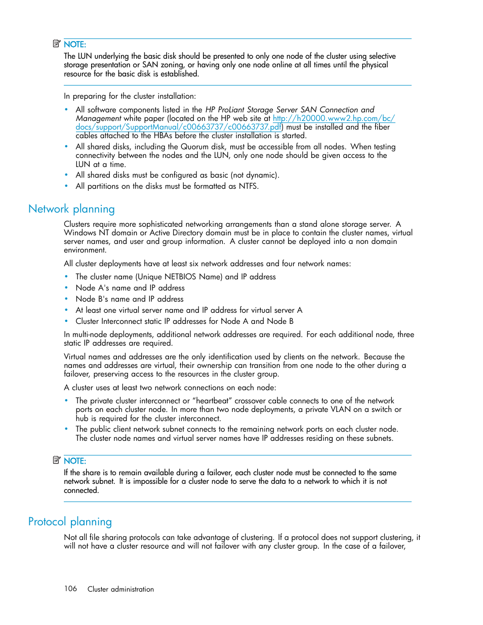 Network planning, Protocol planning | HP ProLiant DL380 G5-Storage-Server User Manual | Page 106 / 156