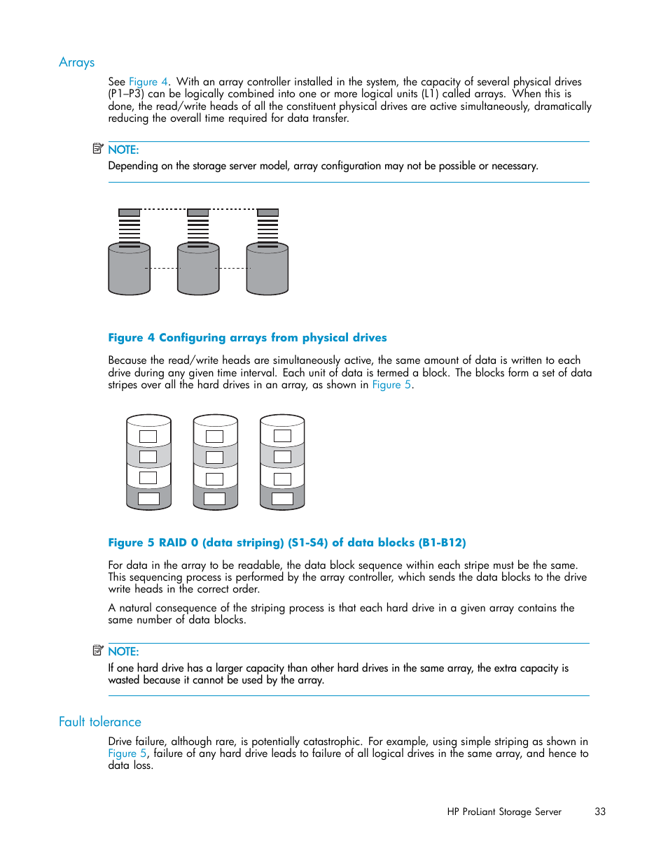 Arrays, Fault tolerance, Configuring arrays from physical drives | HP ProLiant DL380 G5-Storage-Server User Manual | Page 33 / 156