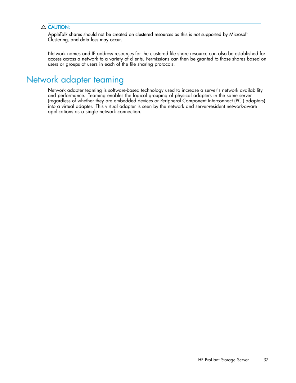 Network adapter teaming | HP ProLiant DL380 G5-Storage-Server User Manual | Page 37 / 156