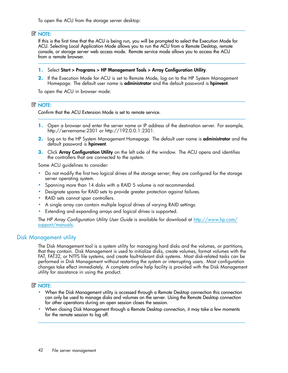 Disk management utility | HP ProLiant DL380 G5-Storage-Server User Manual | Page 42 / 156