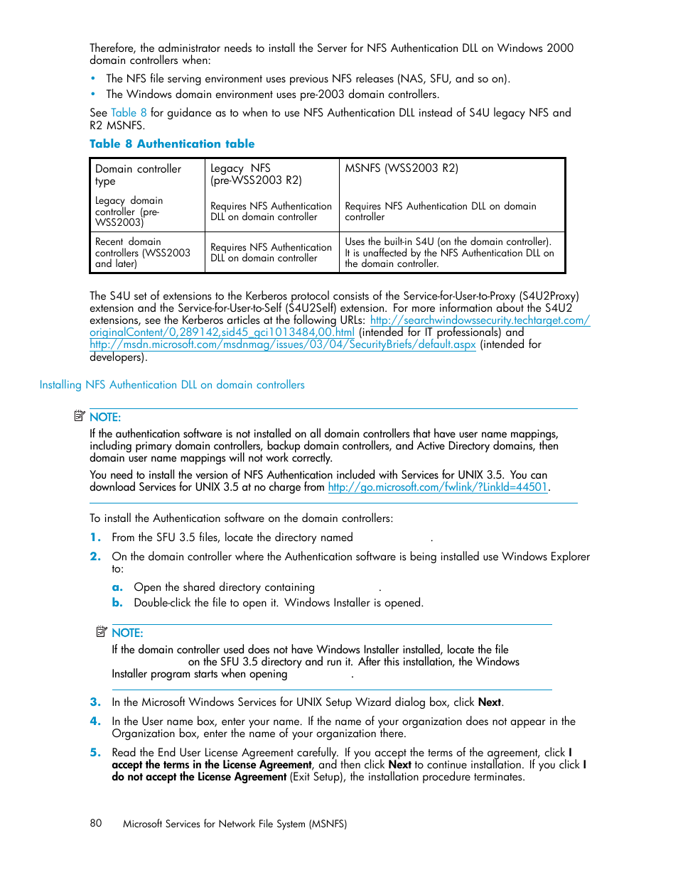 Authentication table | HP ProLiant DL380 G5-Storage-Server User Manual | Page 80 / 156