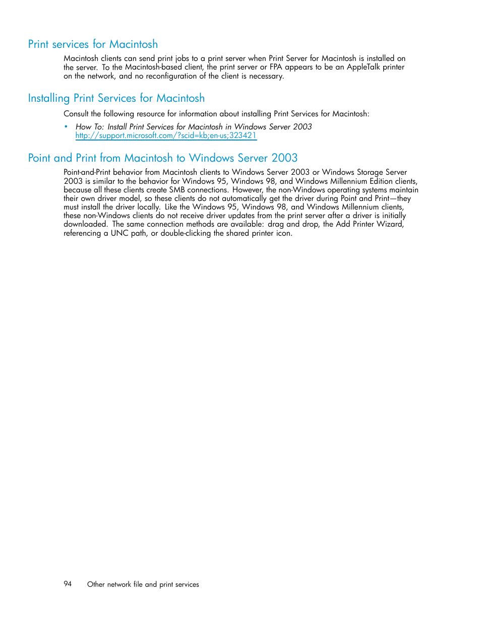 Print services for macintosh, Installing print services for macintosh | HP ProLiant DL380 G5-Storage-Server User Manual | Page 94 / 156