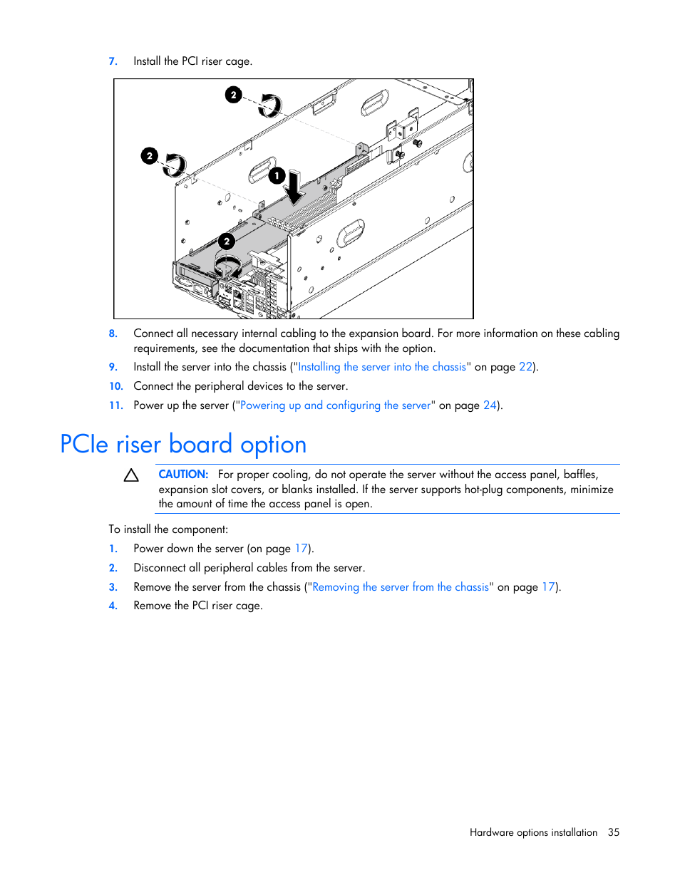 Pcie riser board option | HP ProLiant SL390s G7 Server User Manual | Page 35 / 85