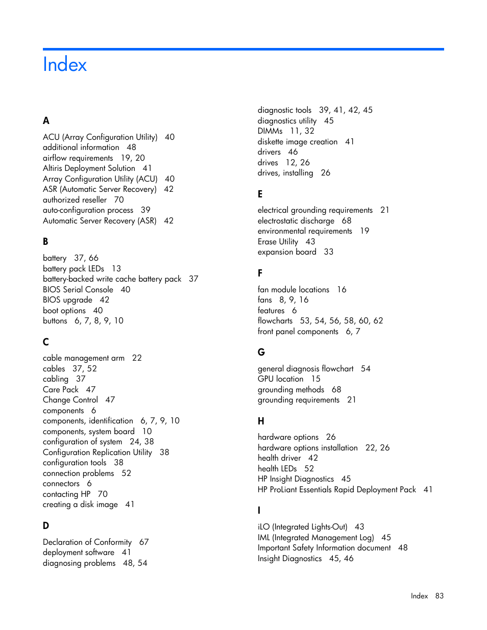 Index | HP ProLiant SL390s G7 Server User Manual | Page 83 / 85