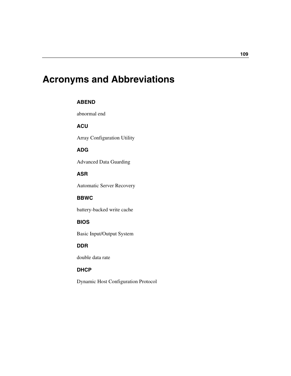 Acronyms and abbreviations | HP ProLiant BL25p Server-Blade User Manual | Page 109 / 118