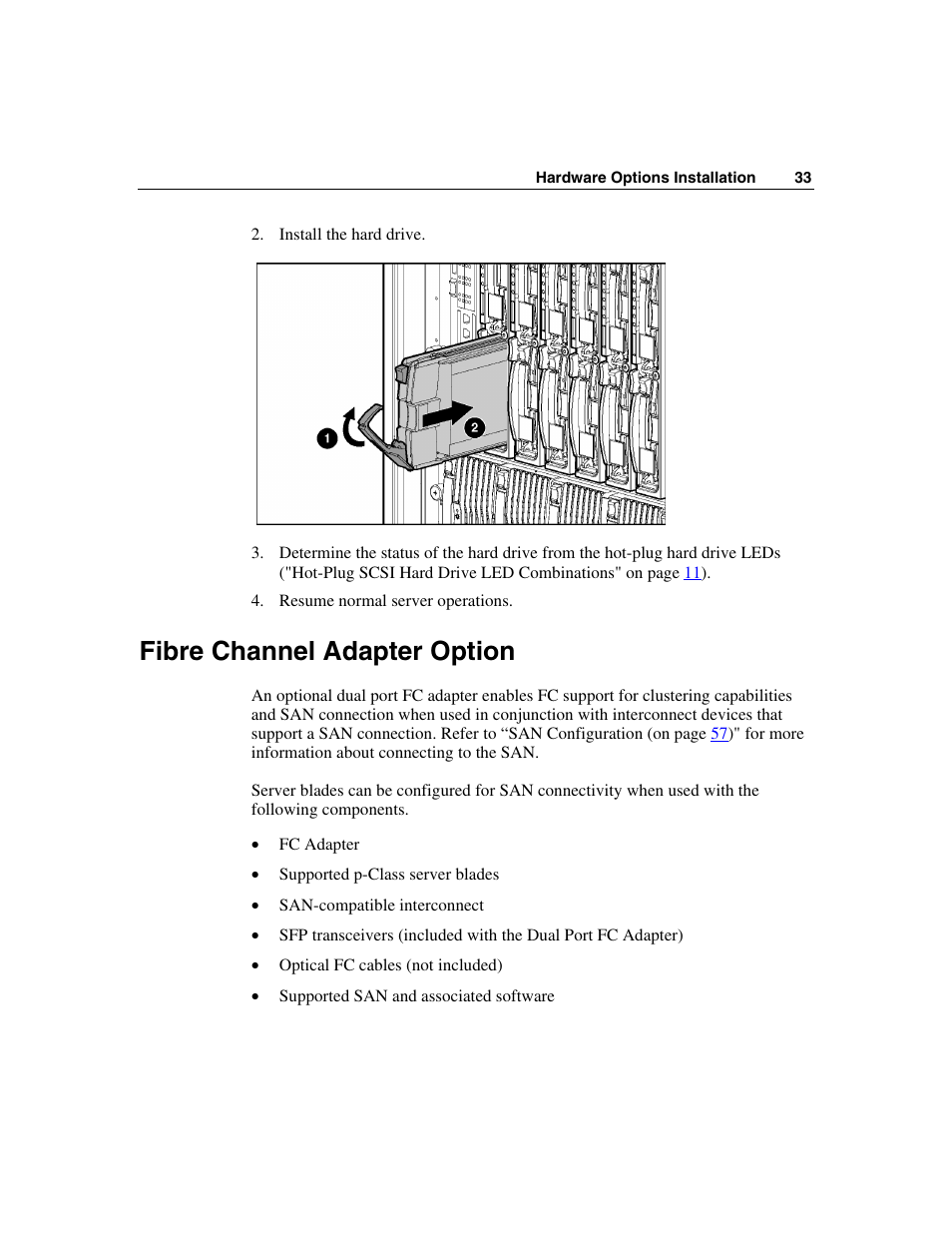 Fibre channel adapter option | HP ProLiant BL25p Server-Blade User Manual | Page 33 / 118