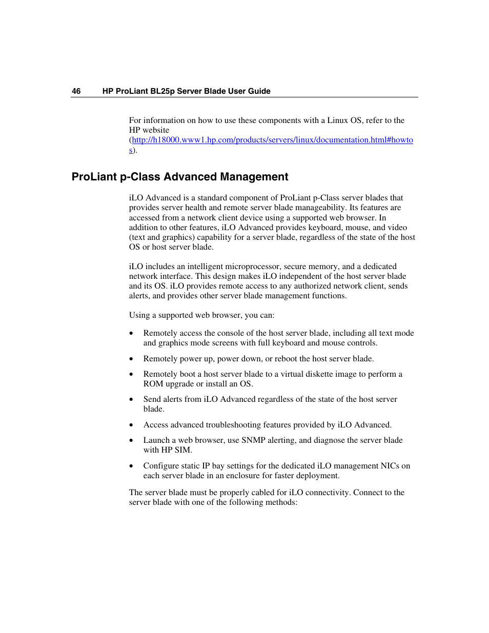 Proliant p-class advanced management | HP ProLiant BL25p Server-Blade User Manual | Page 46 / 118