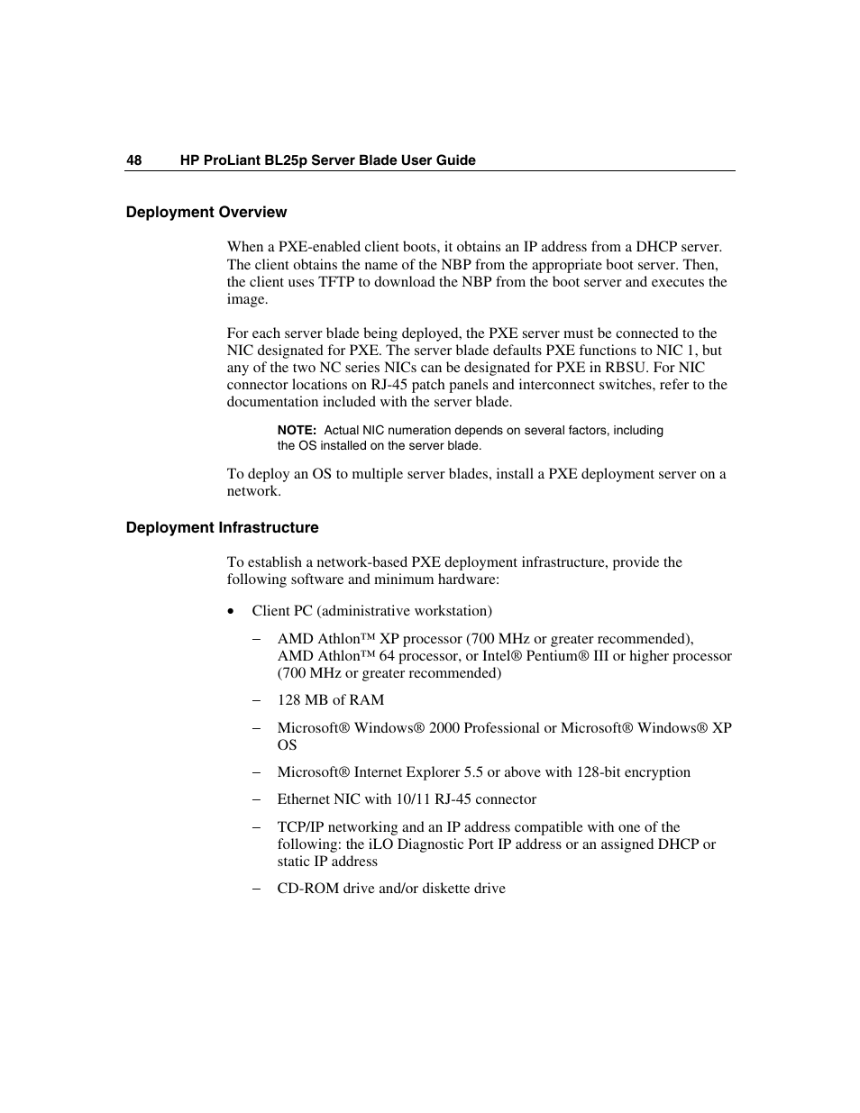 Deployment overview, Deployment infrastructure | HP ProLiant BL25p Server-Blade User Manual | Page 48 / 118