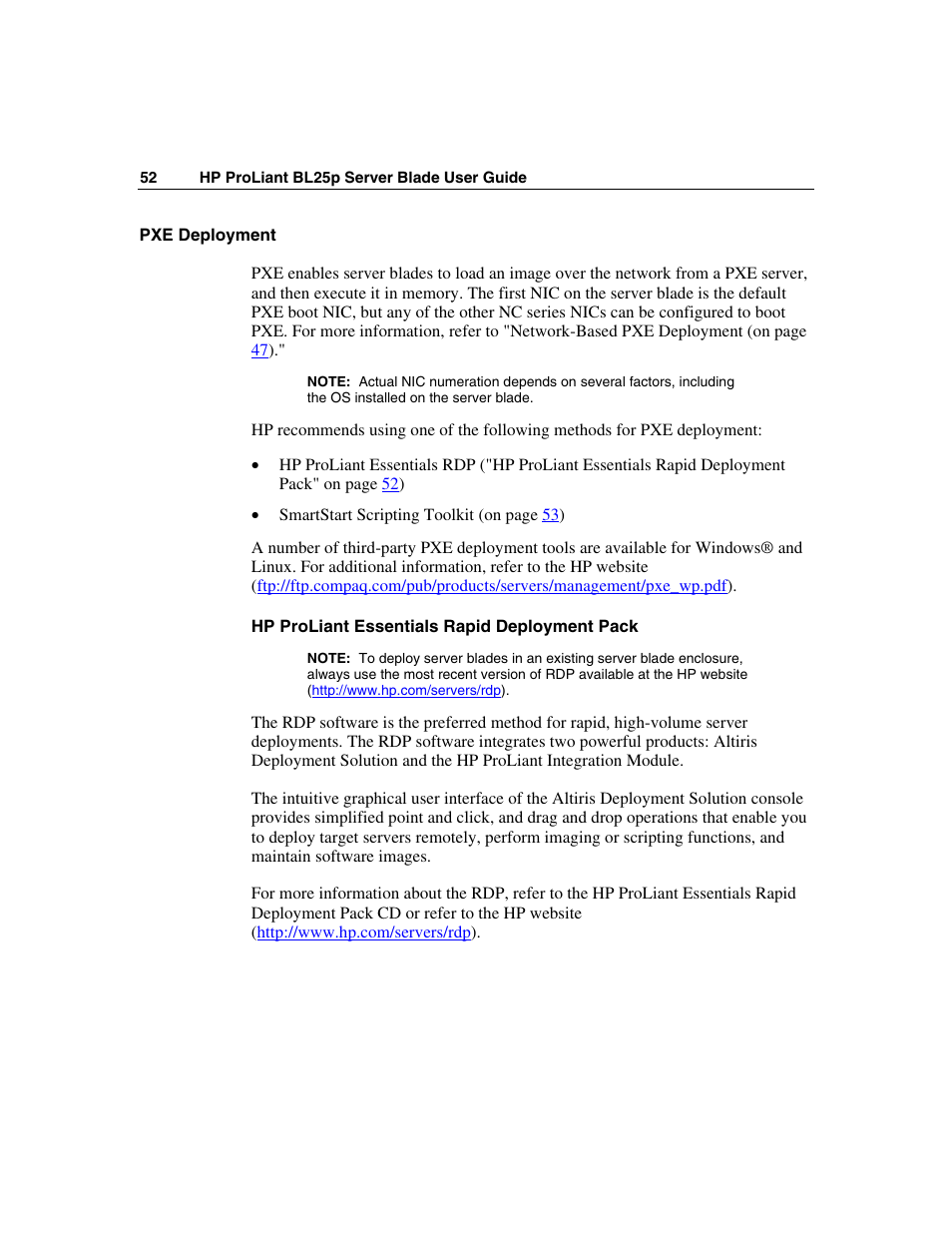Pxe deployment | HP ProLiant BL25p Server-Blade User Manual | Page 52 / 118
