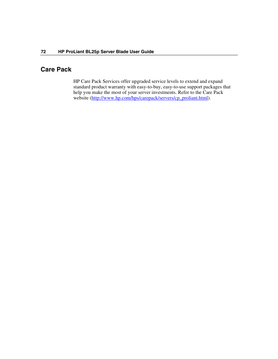 Care pack | HP ProLiant BL25p Server-Blade User Manual | Page 72 / 118