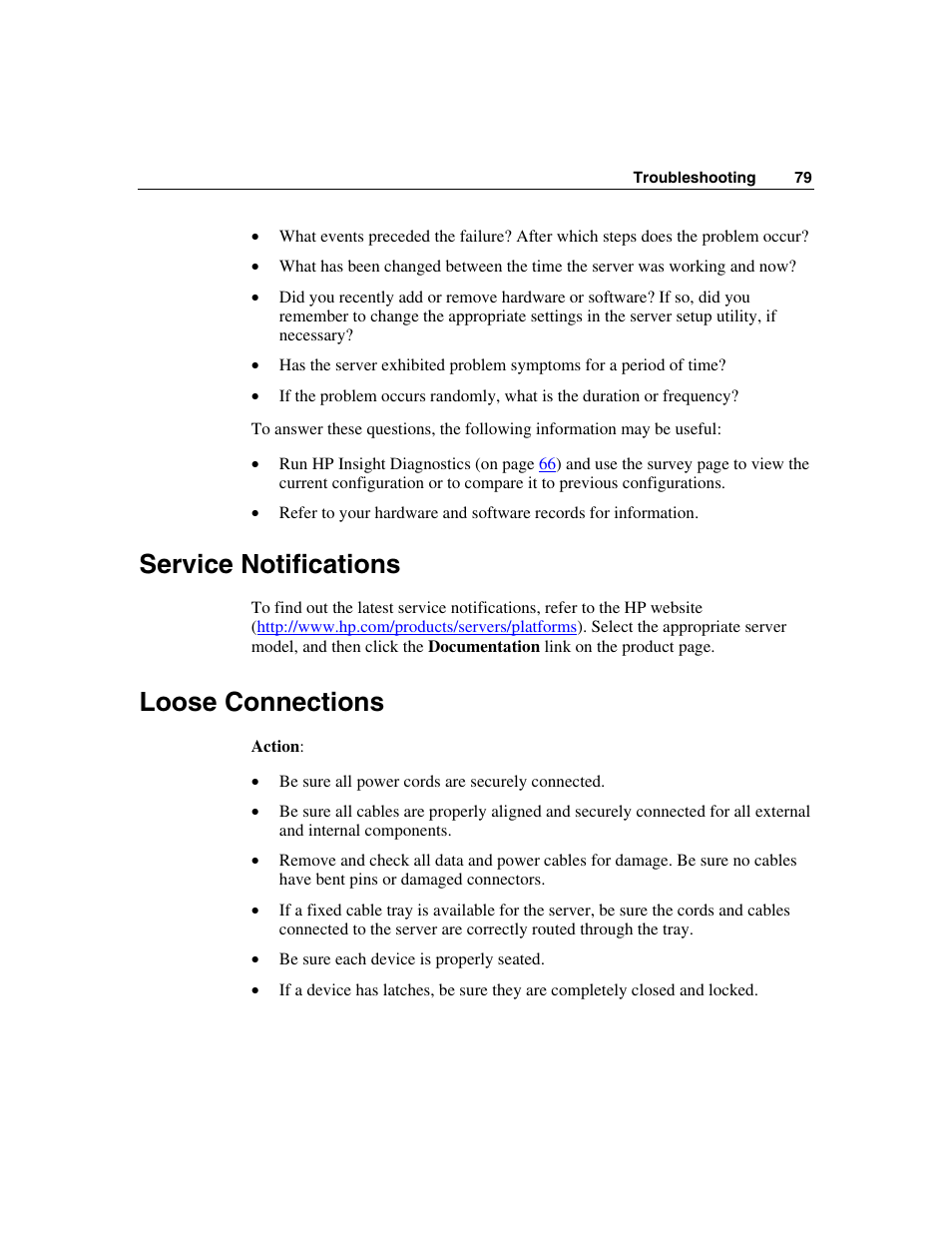 Service notifications, Loose connections | HP ProLiant BL25p Server-Blade User Manual | Page 79 / 118