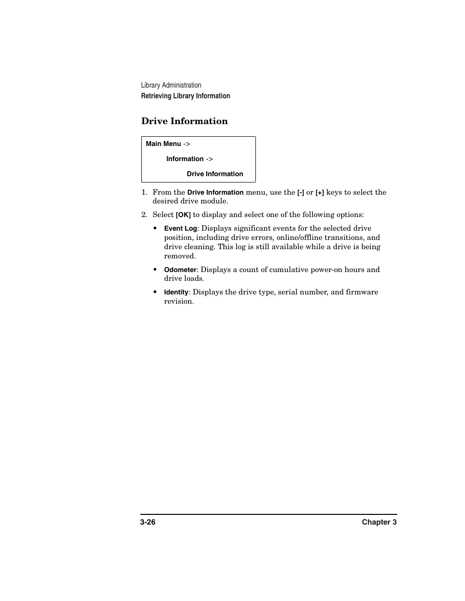Drive information -26 | HP Surestore 6.140 Tape Library User Manual | Page 100 / 240
