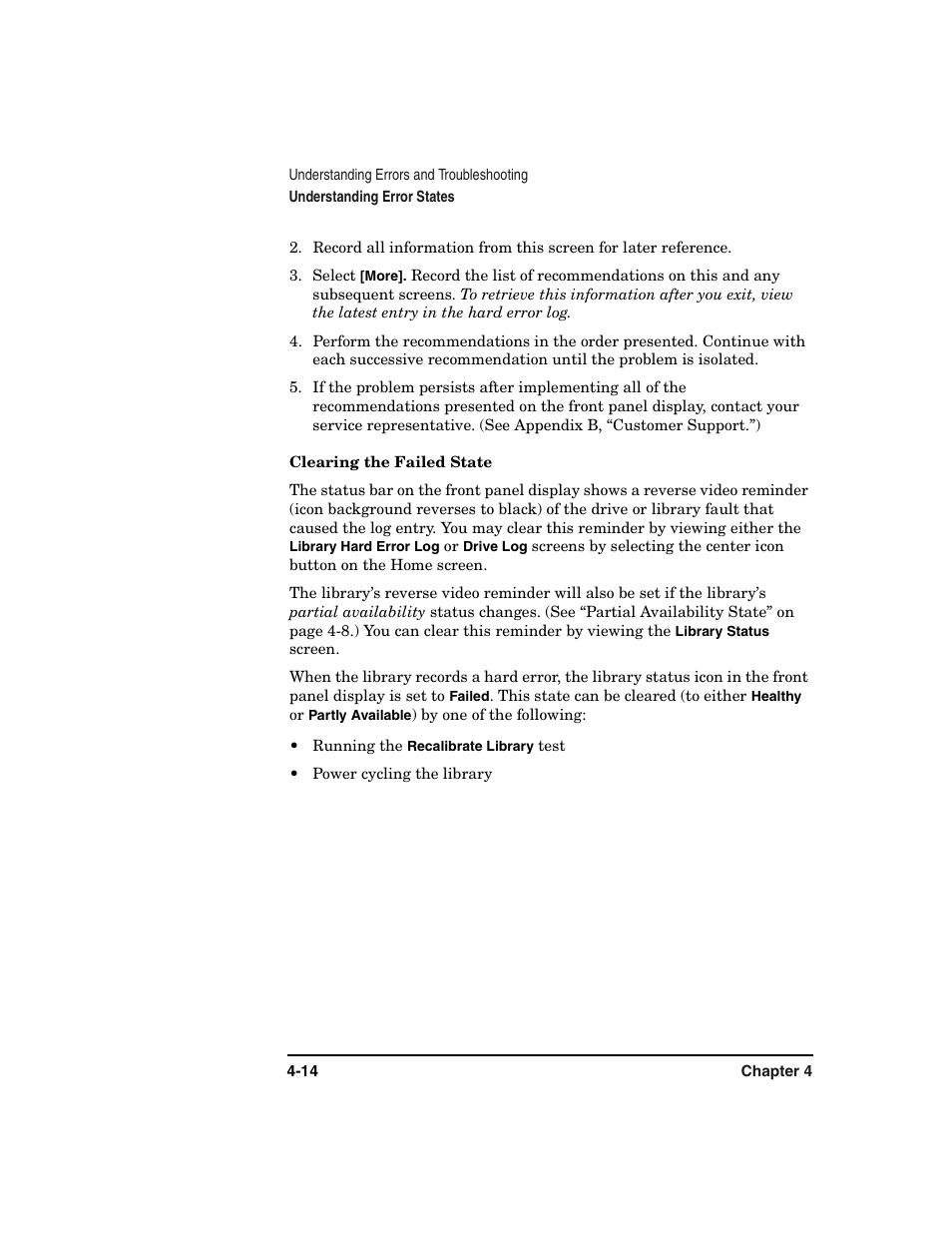 Clearing the failed state -14 | HP Surestore 6.140 Tape Library User Manual | Page 120 / 240