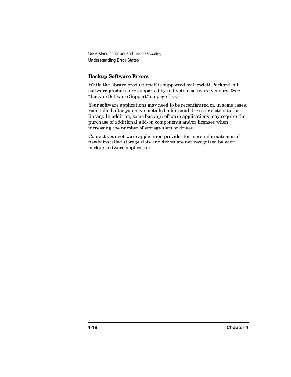 Backup software errors -16 | HP Surestore 6.140 Tape Library User Manual | Page 122 / 240