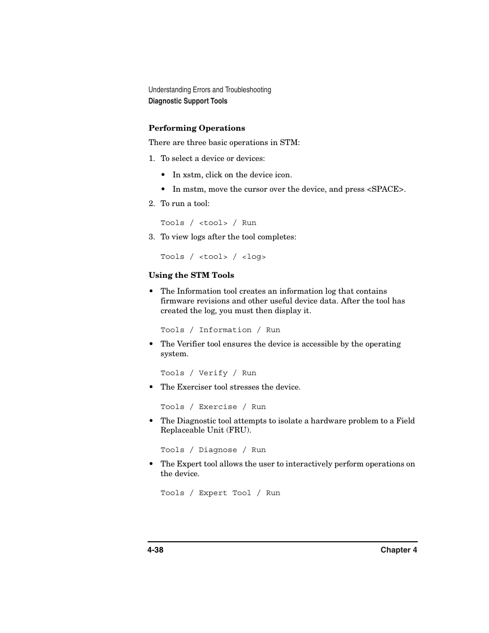 Performing operations, Using the stm tools, Performing operations -38 using the stm tools -38 | HP Surestore 6.140 Tape Library User Manual | Page 144 / 240