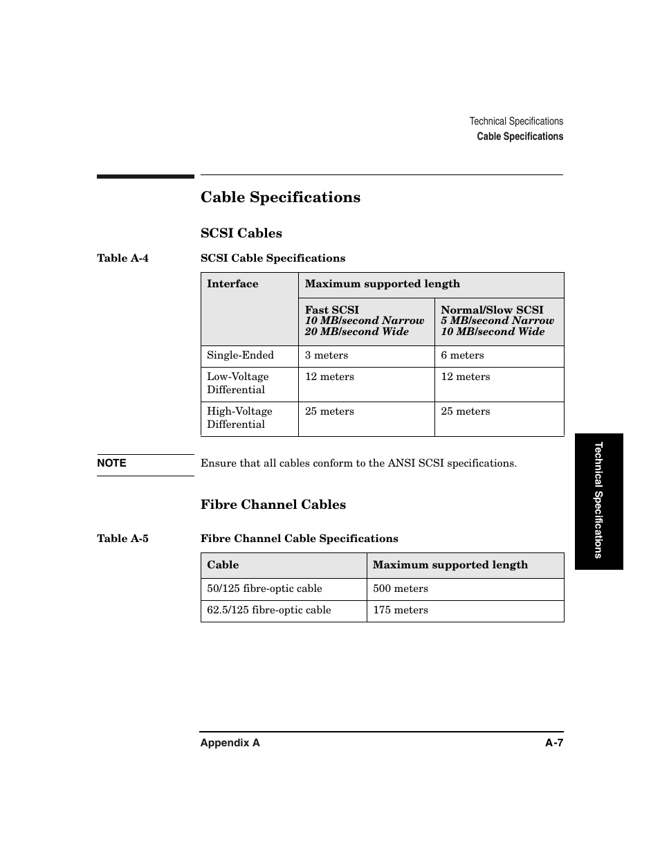Cable specifications | HP Surestore 6.140 Tape Library User Manual | Page 177 / 240