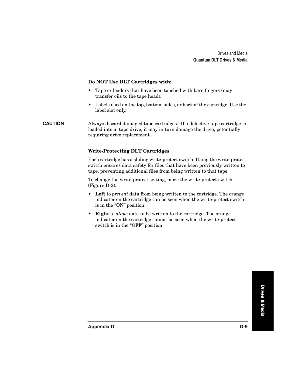 Write-protecting dlt cartridges | HP Surestore 6.140 Tape Library User Manual | Page 209 / 240