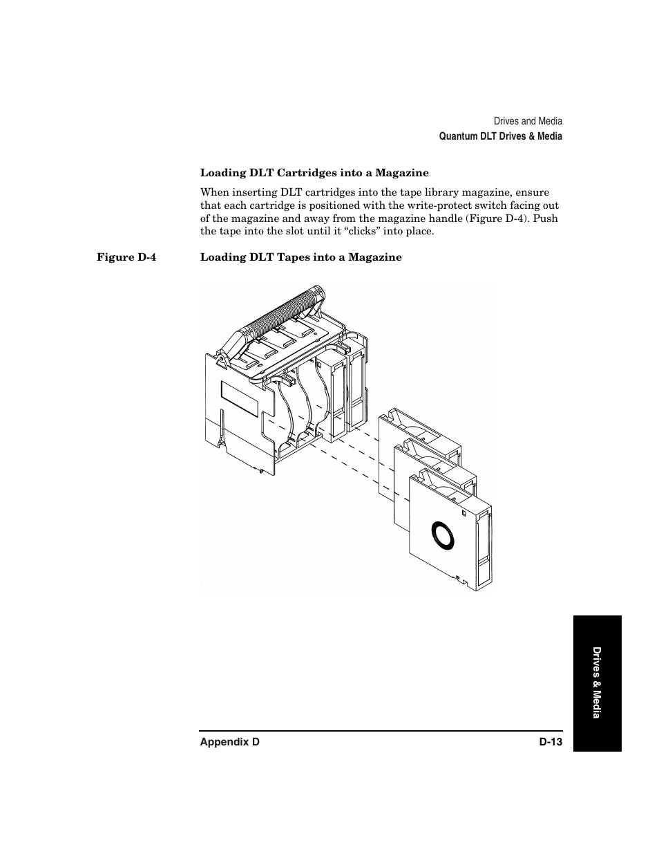 Loading dlt cartridges into a magazine | HP Surestore 6.140 Tape Library User Manual | Page 213 / 240