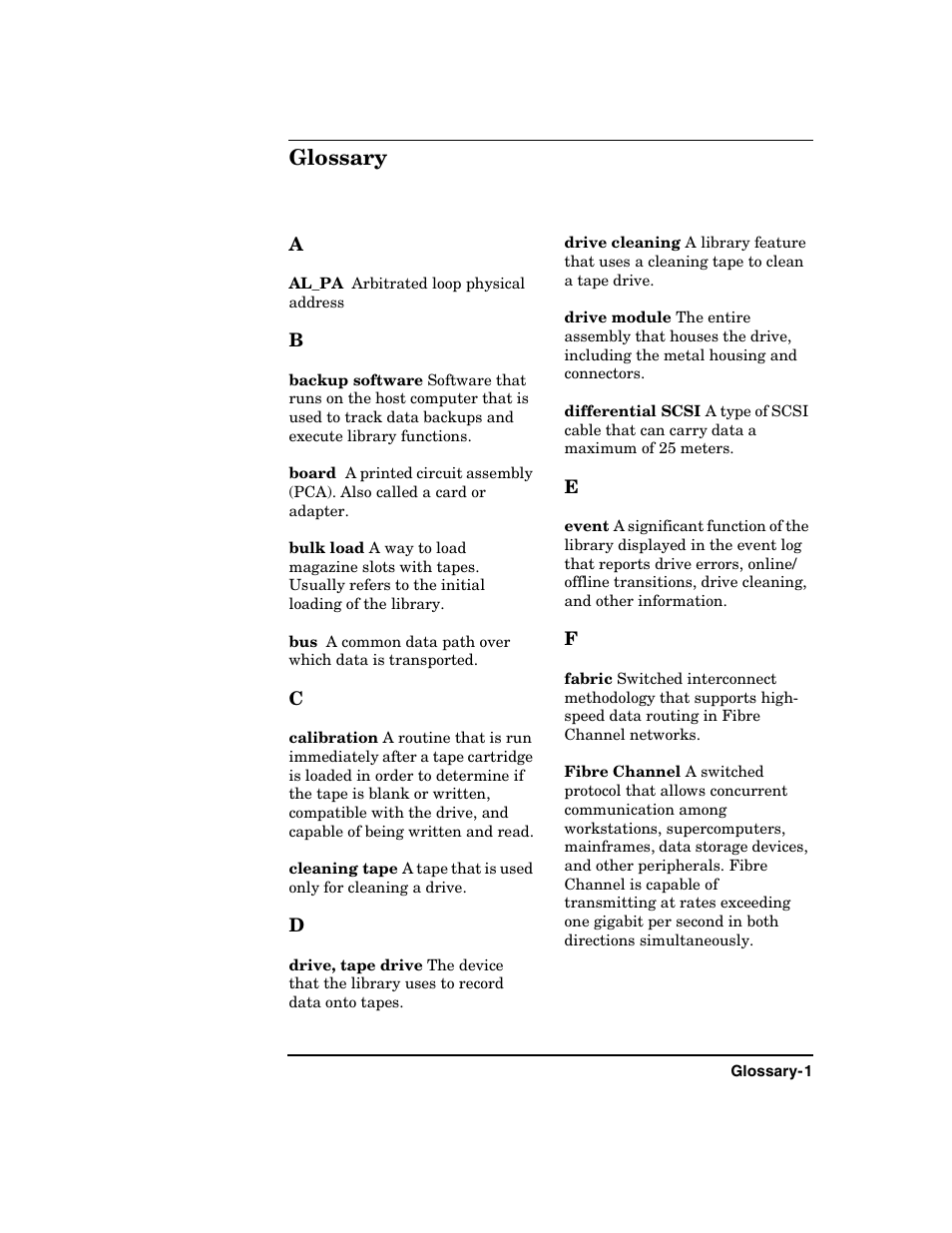 Glossary | HP Surestore 6.140 Tape Library User Manual | Page 231 / 240