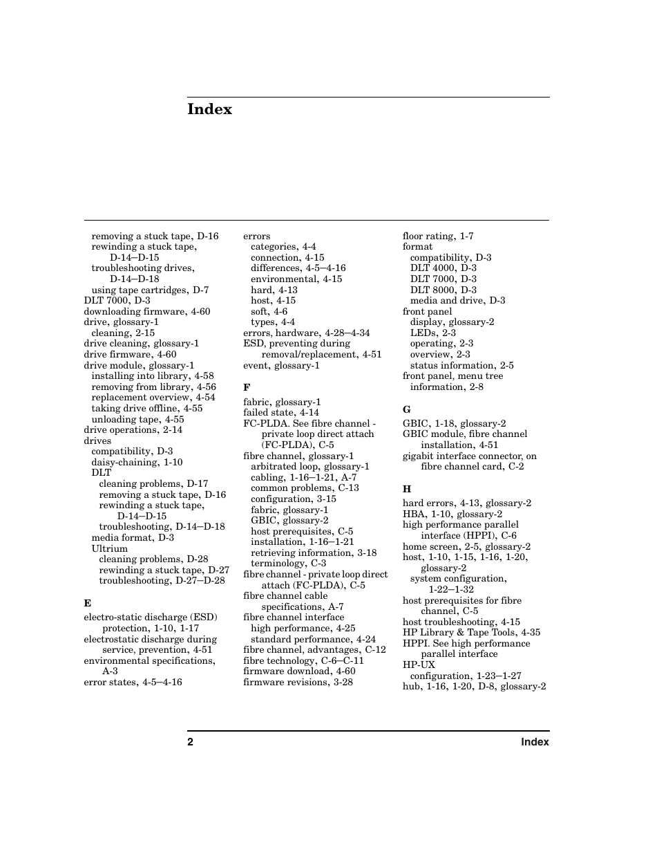 Index | HP Surestore 6.140 Tape Library User Manual | Page 236 / 240