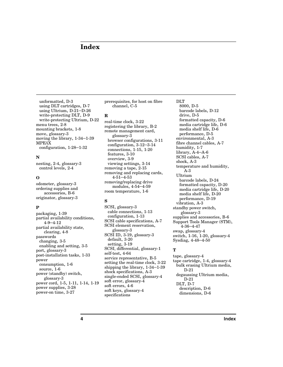 Index | HP Surestore 6.140 Tape Library User Manual | Page 238 / 240
