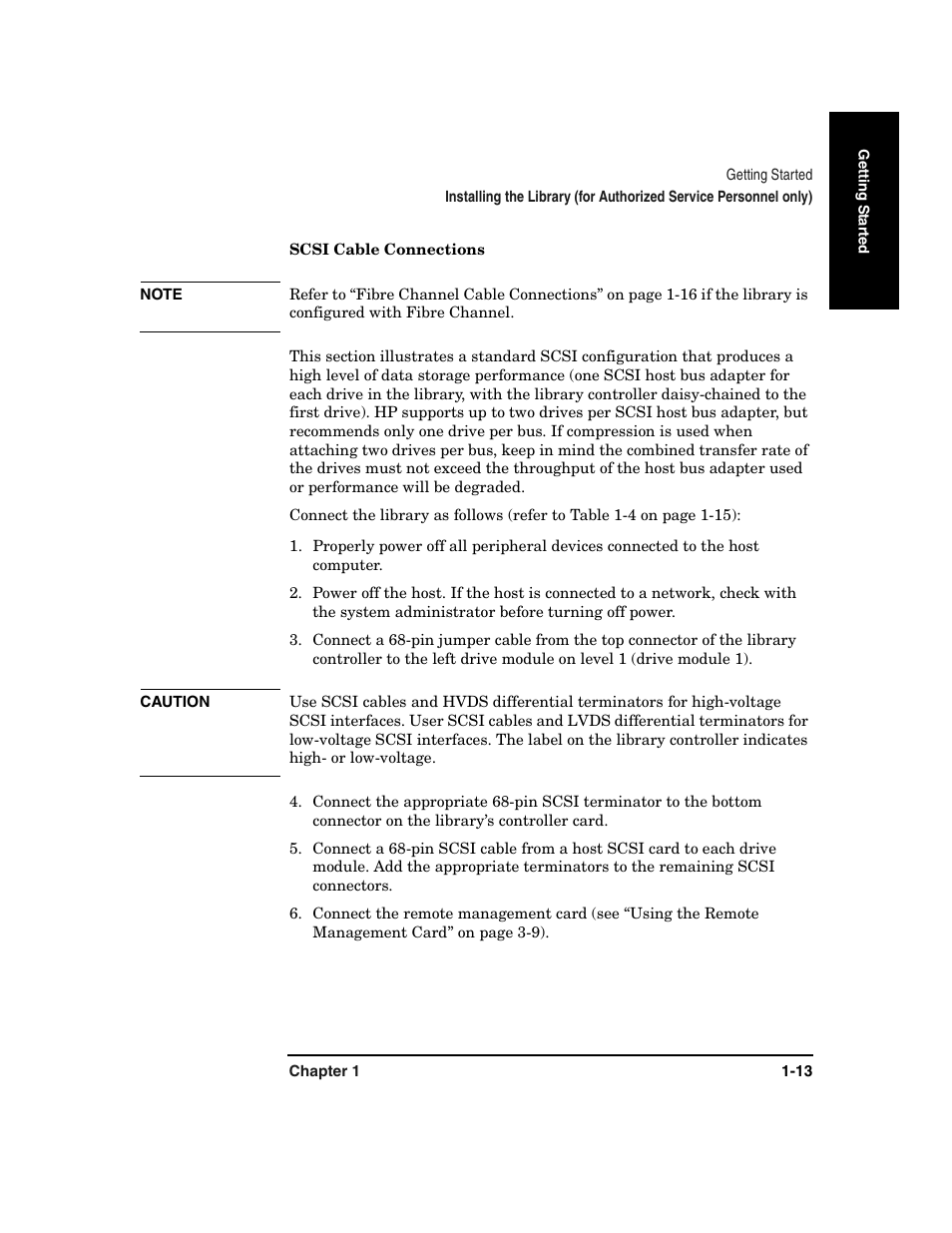 Scsi cable connections -13 | HP Surestore 6.140 Tape Library User Manual | Page 29 / 240