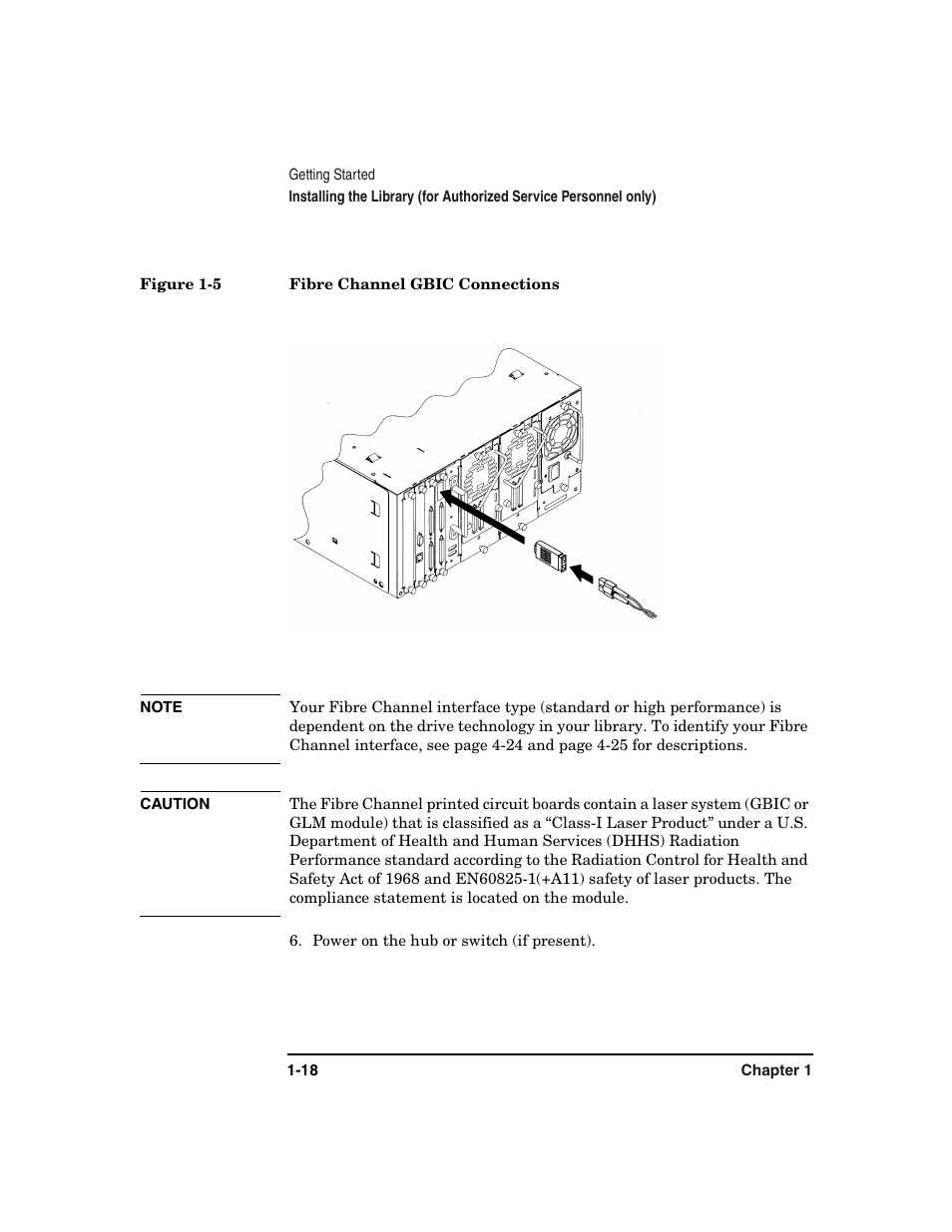 Figure 1-5. fibre channel gbic connections -18 | HP Surestore 6.140 Tape Library User Manual | Page 34 / 240