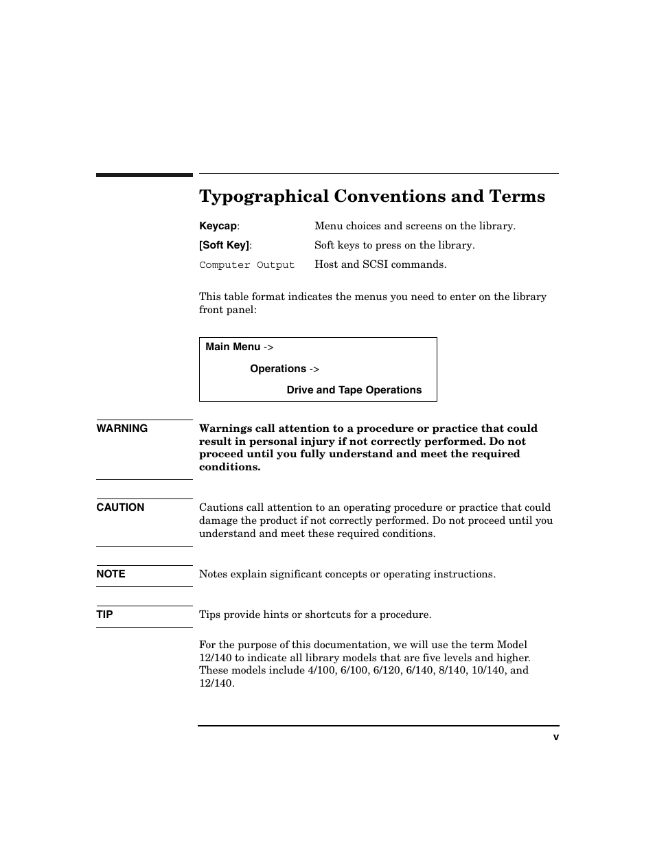 Typographical conventions and terms | HP Surestore 6.140 Tape Library User Manual | Page 5 / 240