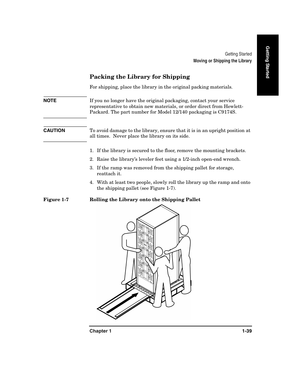 Packing the library for shipping -39 | HP Surestore 6.140 Tape Library User Manual | Page 55 / 240