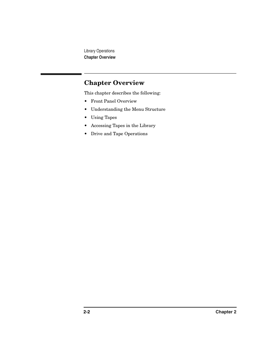 Chapter overview, Chapter overview -2 | HP Surestore 6.140 Tape Library User Manual | Page 60 / 240