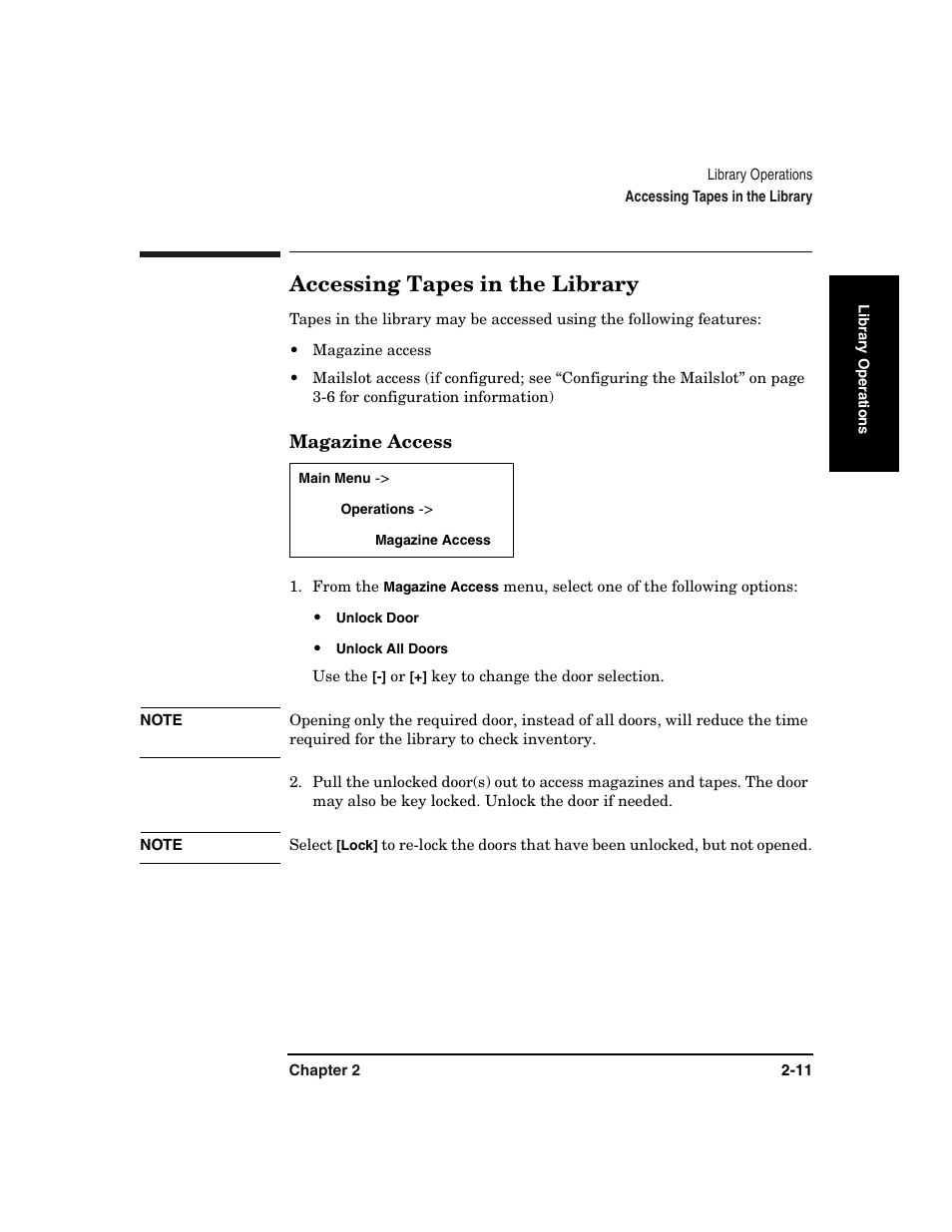 Accessing tapes in the library, Accessing tapes in the library -11, Magazine access -11 | HP Surestore 6.140 Tape Library User Manual | Page 69 / 240