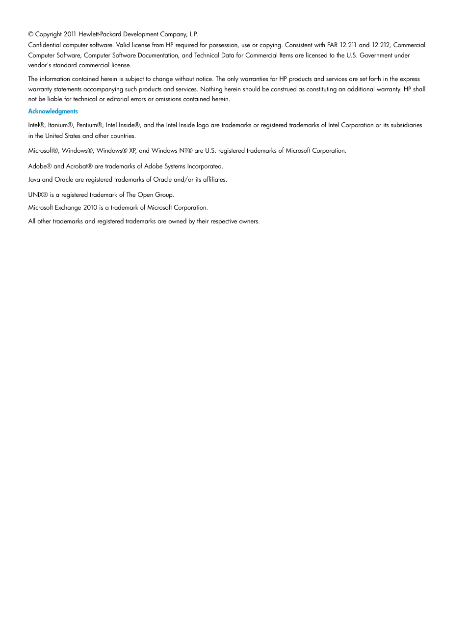 HP 3PAR Application Software Suite for Microsoft Exchange Licenses User Manual | Page 2 / 111