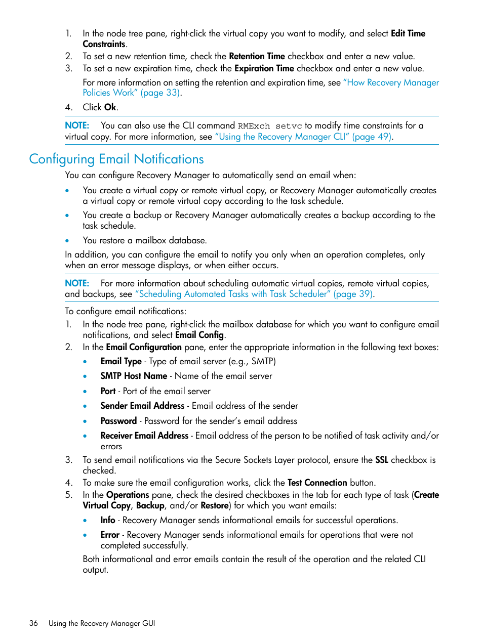 Configuring email notifications | HP 3PAR Application Software Suite for Microsoft Exchange Licenses User Manual | Page 36 / 111