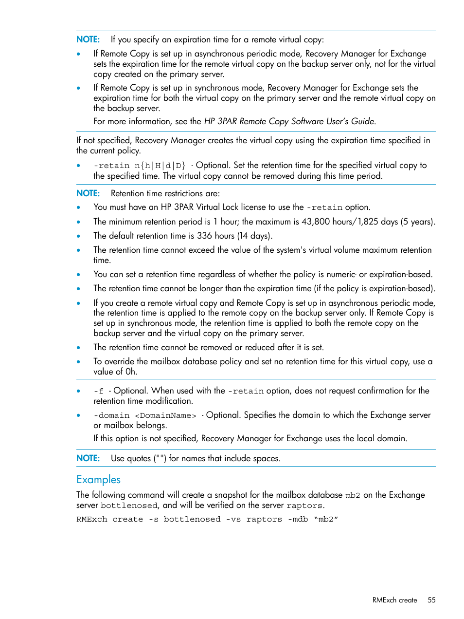 Examples | HP 3PAR Application Software Suite for Microsoft Exchange Licenses User Manual | Page 55 / 111