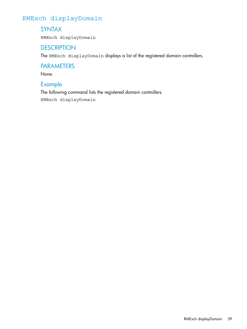 Rmexch displaydomain | HP 3PAR Application Software Suite for Microsoft Exchange Licenses User Manual | Page 59 / 111