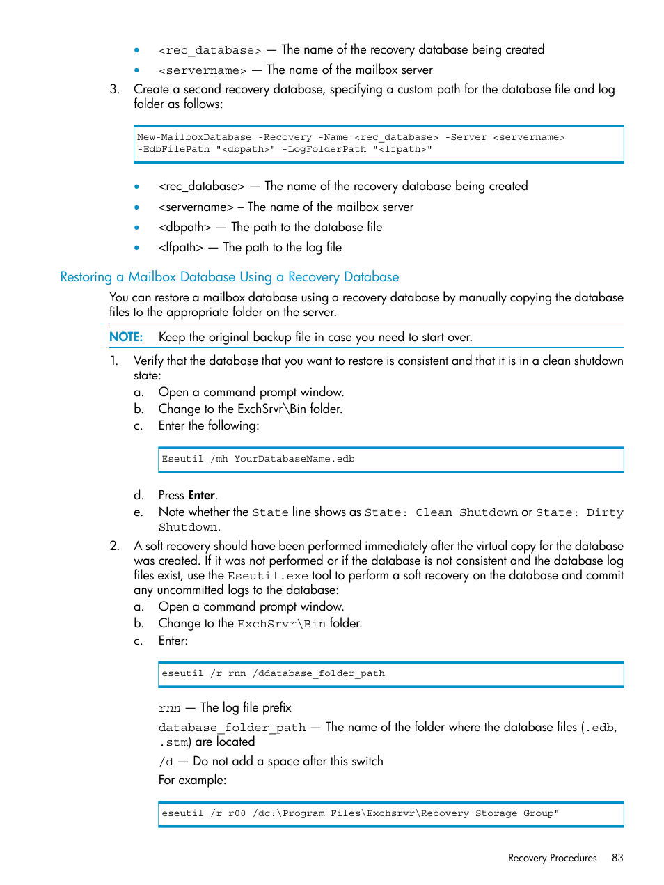 HP 3PAR Application Software Suite for Microsoft Exchange Licenses User Manual | Page 83 / 111