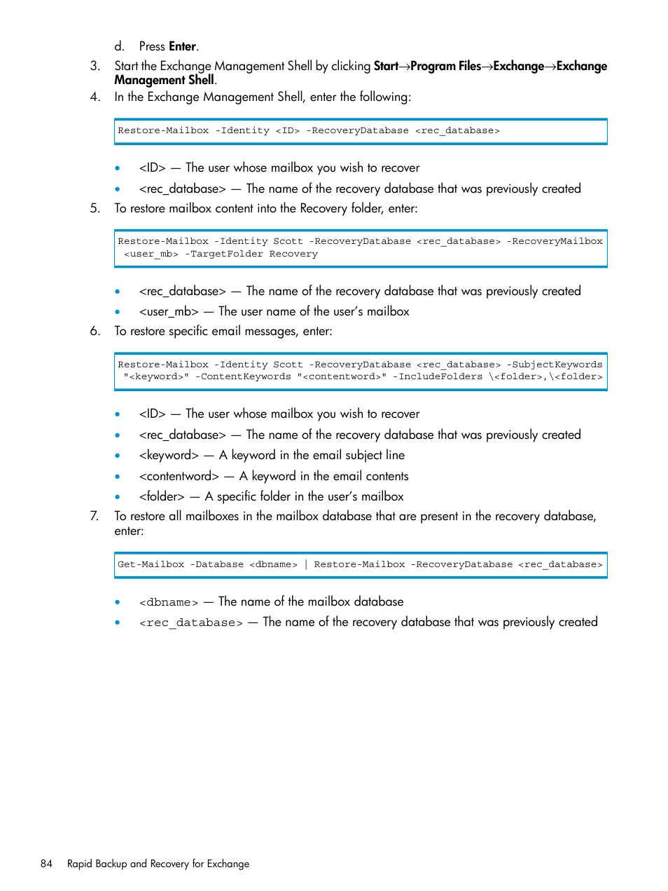 HP 3PAR Application Software Suite for Microsoft Exchange Licenses User Manual | Page 84 / 111