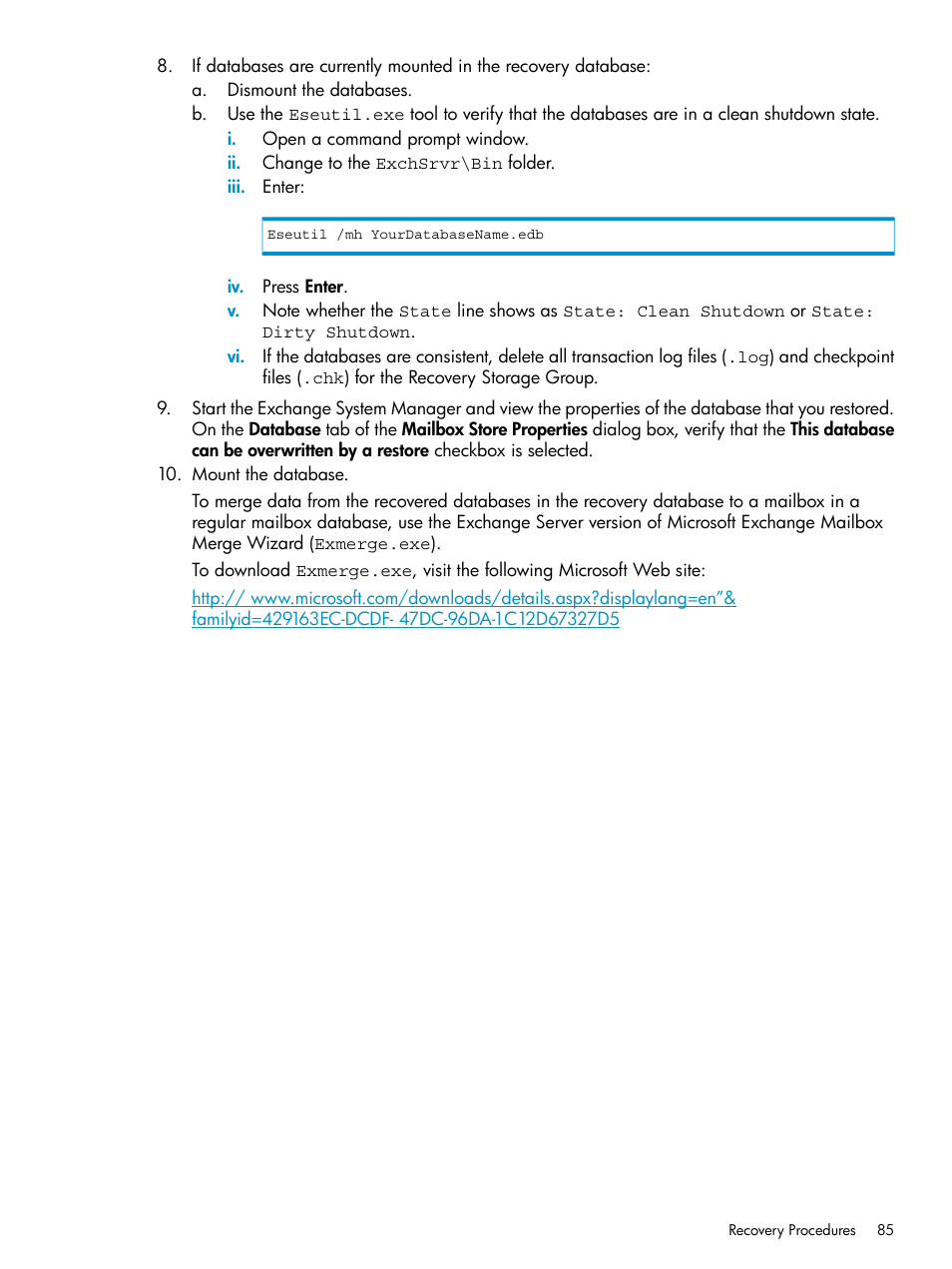 HP 3PAR Application Software Suite for Microsoft Exchange Licenses User Manual | Page 85 / 111