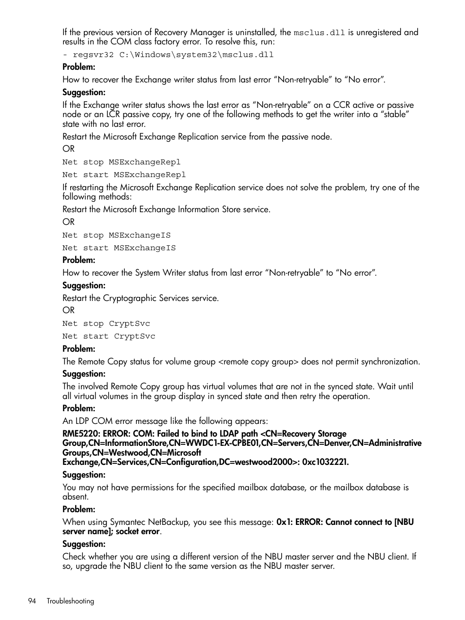 HP 3PAR Application Software Suite for Microsoft Exchange Licenses User Manual | Page 94 / 111