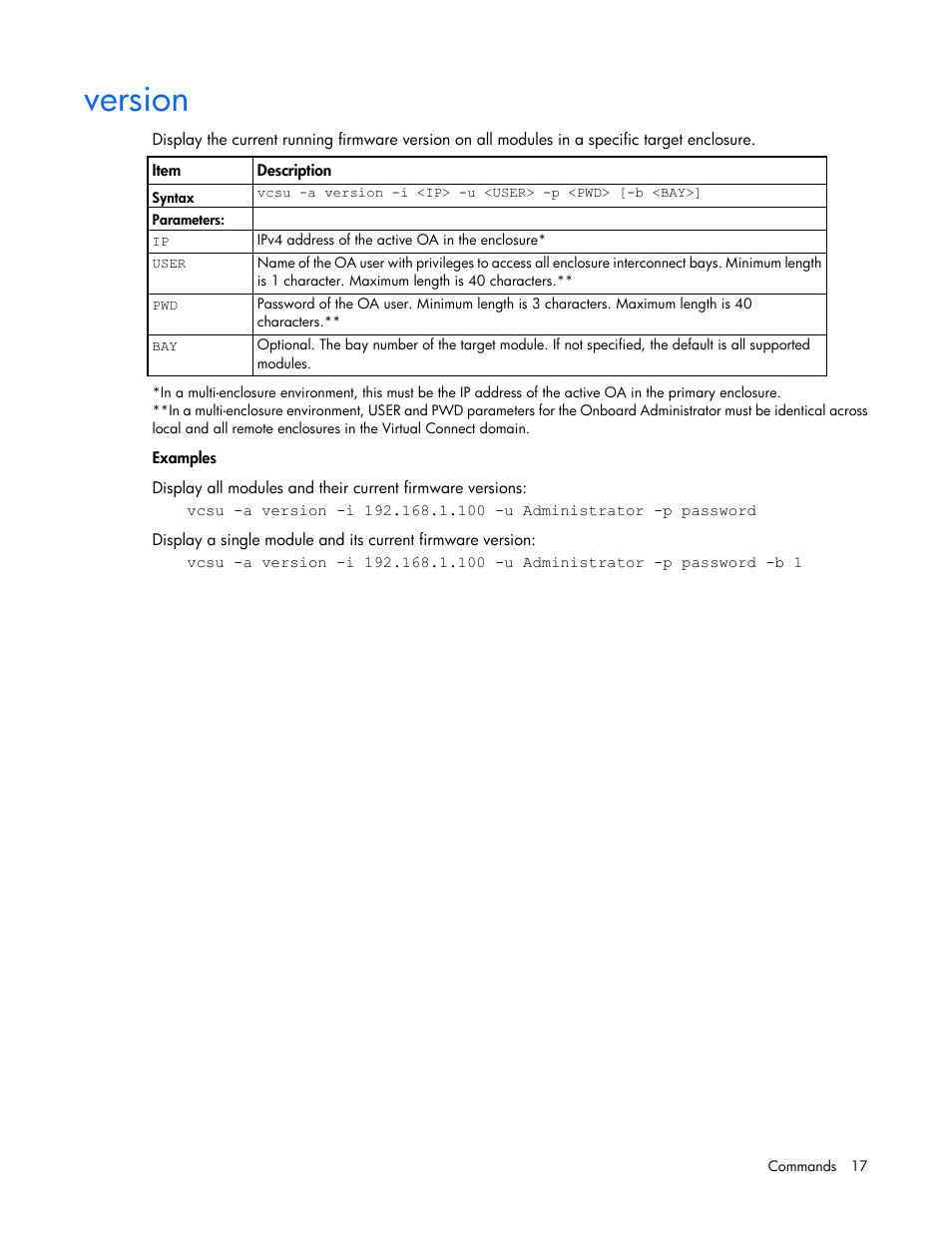 Version | HP Virtual Connect 4Gb Fibre Channel Module for c-Class BladeSystem User Manual | Page 17 / 21